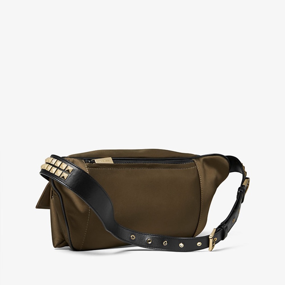 Michael Kors Olivia Large Studded Satin Belt Bag Crossbody in Olive Green - Picture 4 of 14